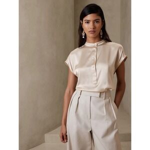 NWT Banana Republic Serenade Silk Dolman Tunic MEDIUM Cliff Beige Oversized Top